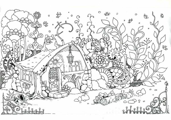 Раскраски антистресс сказочные домики