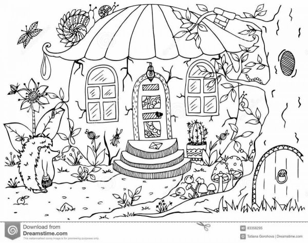 Сказочный домик в лесу раскраска для детей