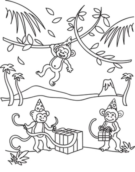 Обезьянка в джунглях раскраска