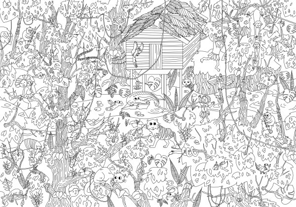 Сложные раскраски джунгли