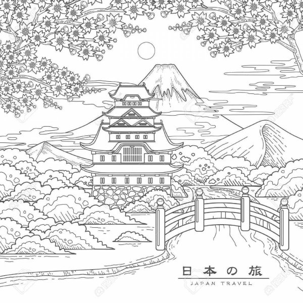 Японский пейзаж раскраска