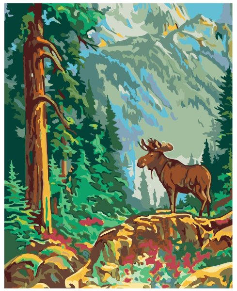 Русская живопись картина по номерам "Лось у водопоя" 30x40 см