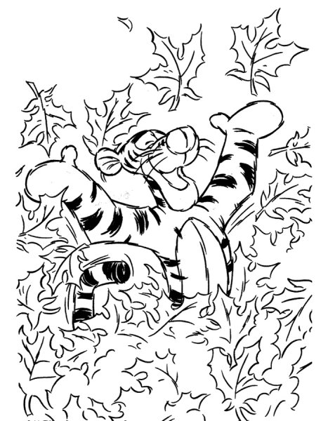 Раскраски осенние тигры