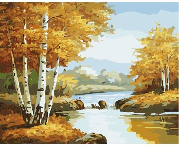 Осенний пейзаж разукрасить