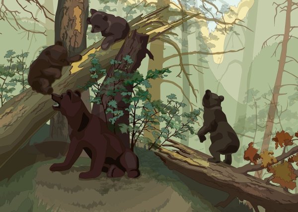 Шишкин мишки в лесу вектор