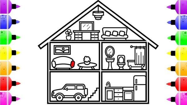 Нарисованный домик с комнатами