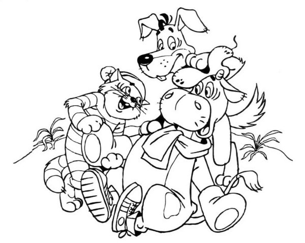 Трое из Простоквашино раскраска для детей