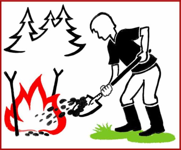 Тушение костра в лесу