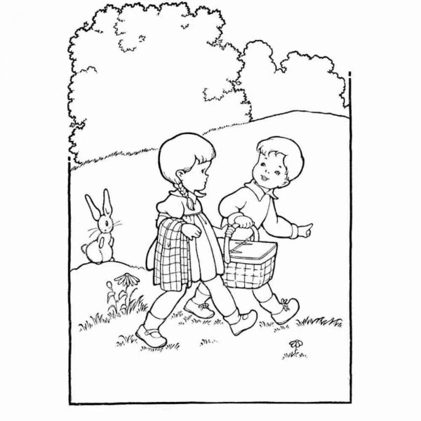 Дети в лесу раскраска для детей