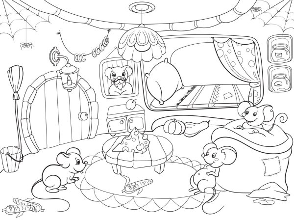 Мышонок в домике раскраска