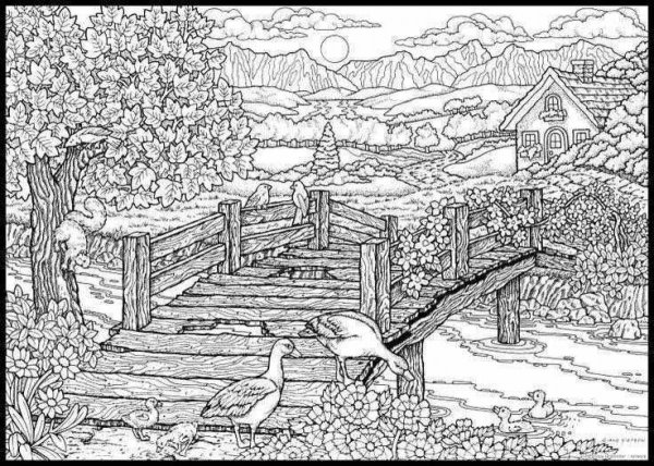 Раскраски пейзаж сложные