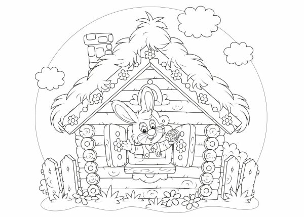 Зайкина избушка раскраска