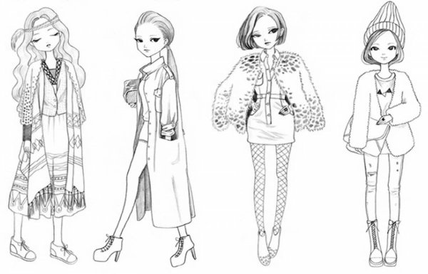Раскраска модная одежда для девочек