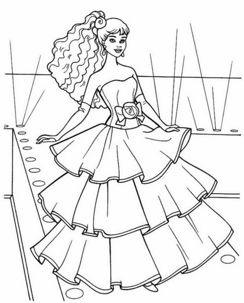 Раскраски Барби модница платья
