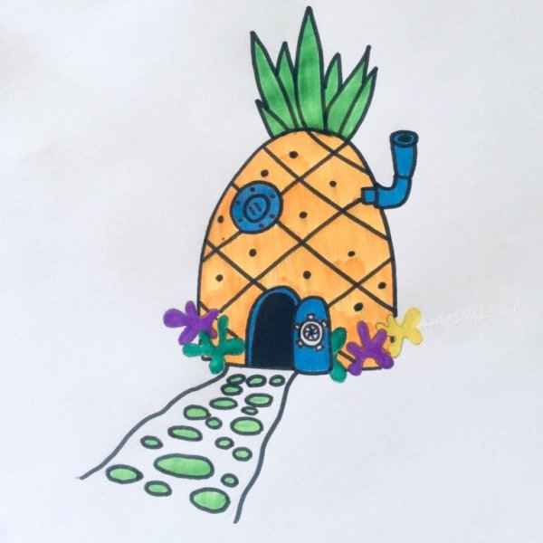 Дом губки Боба карандашом