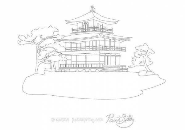 Японский храм раскраска
