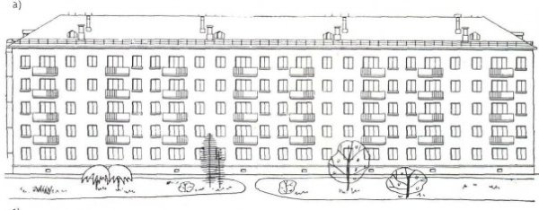 Чертёж пятиэтажки с балконами