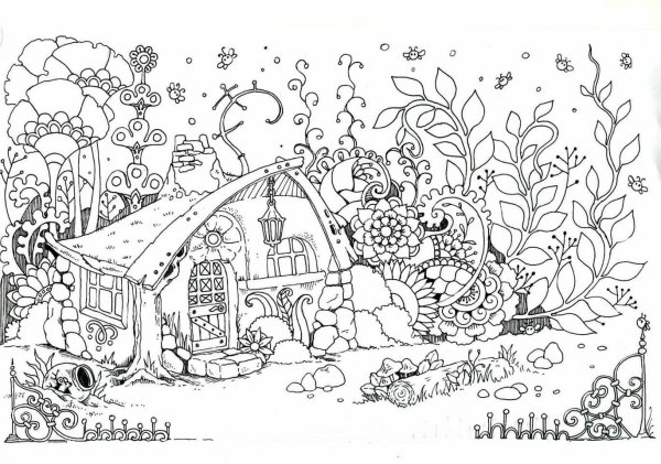 Раскраски антистресс сказочные домики