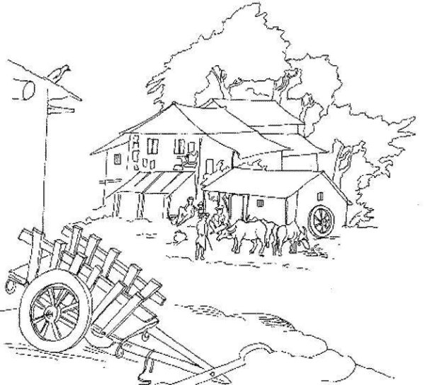 В деревне. Раскраска