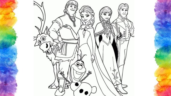 Раскраски для девочек Эльза и Анна и Олаф