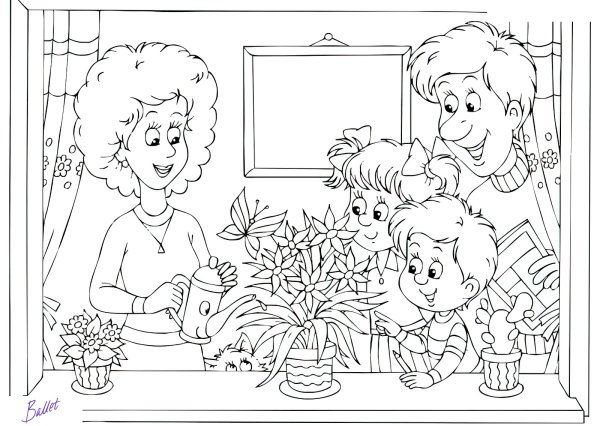 День в окошке раскраска