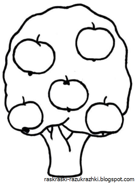 Раскраска яблоня с яблоками для детей