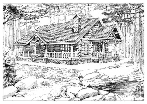 Бревенчатый дом карандашом