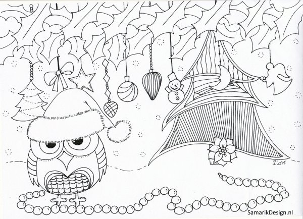 Новогодняя Сова раскраска