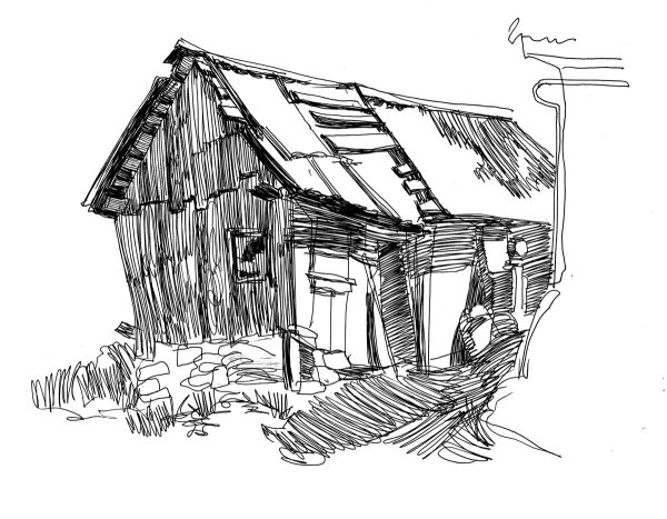 Старый сарай рисунок