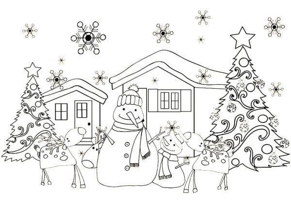 Новогодний дом раскраска