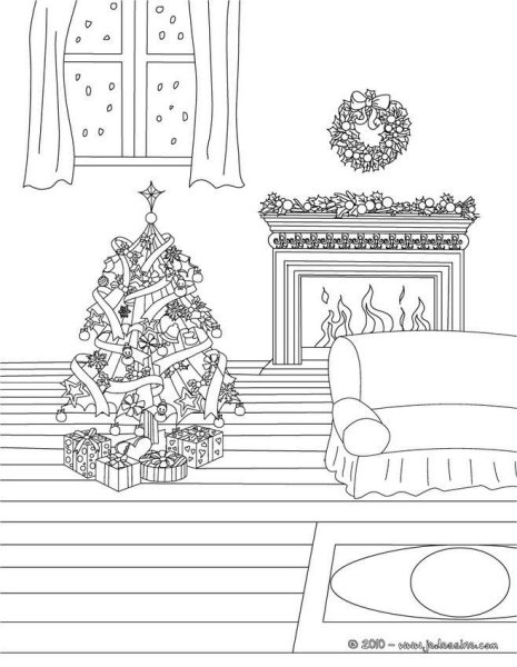 Новогодняя комната раскраска