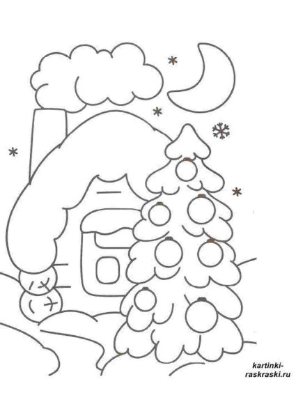 Раскраска на новый год елка в домике