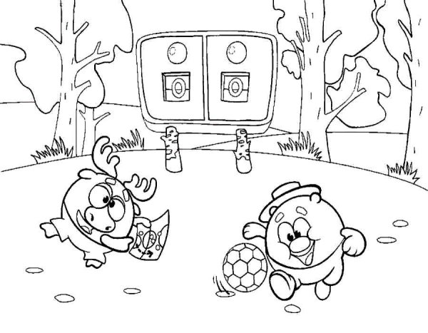 Смешарики футбол раскраска