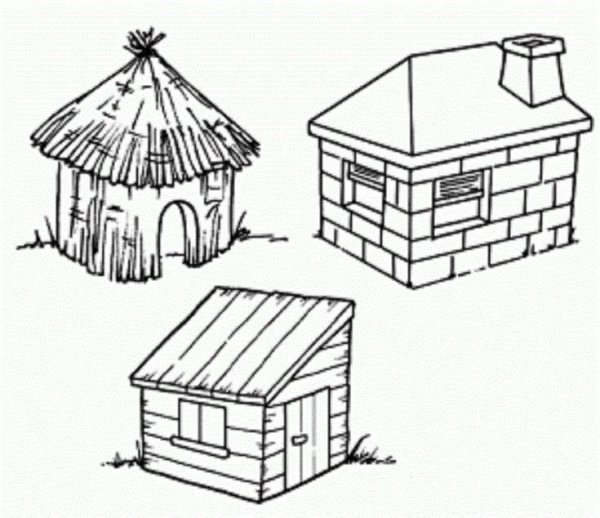 Домики трех поросят раскраска для детей