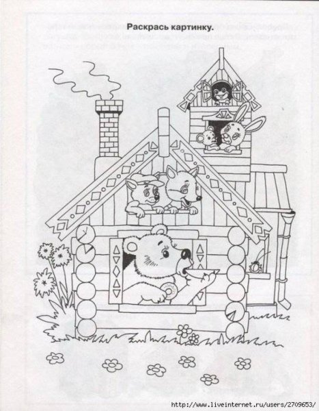 Иллюстрация к сказке Теремок раскраска