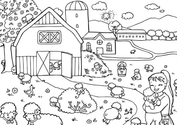В деревне. Раскраска