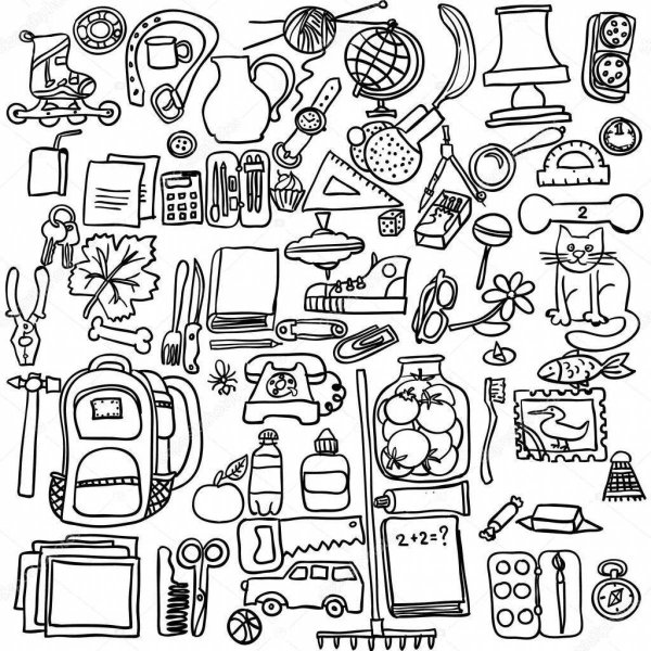 Много маленьких раскрасок на одном листе предметы