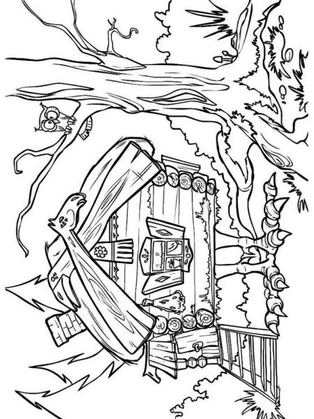Раскраска баба Яга и избушка на курьих ножках