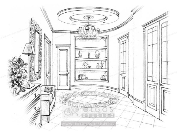 Эскиз прихожей карандашом