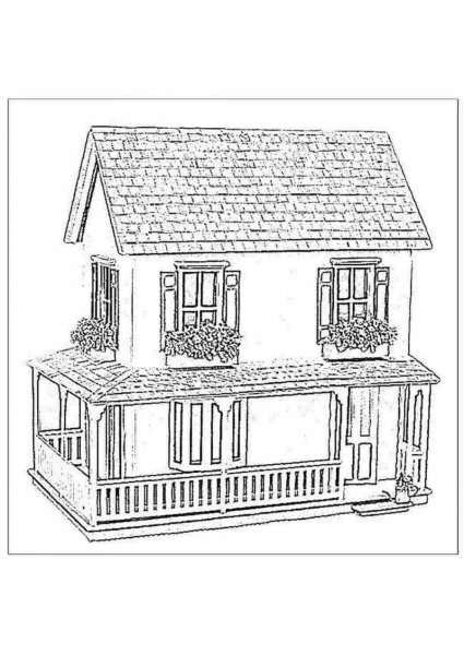 Раскраска домик двухэтажный