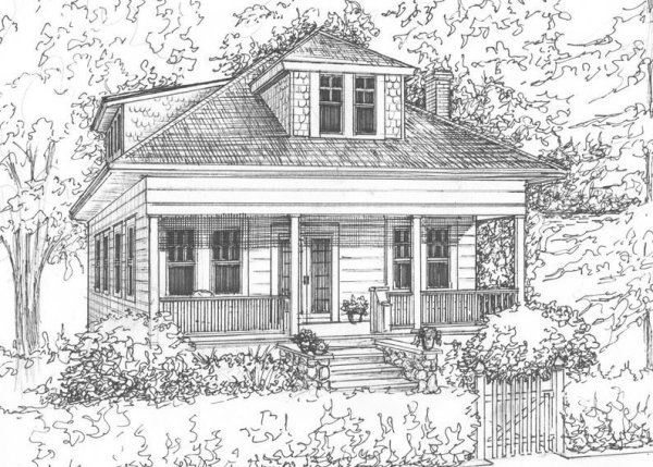 Нарисовать дом с верандой