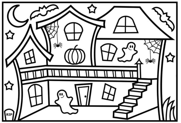 Раскраска Хэллоуин дом с привидениями