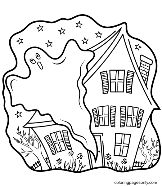 Раскраска Хэллоуин дом