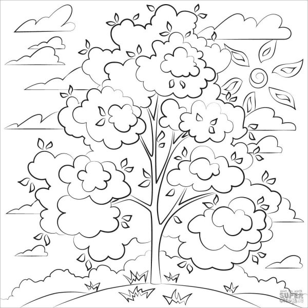 Раскрась дерево осенью для дошкольников