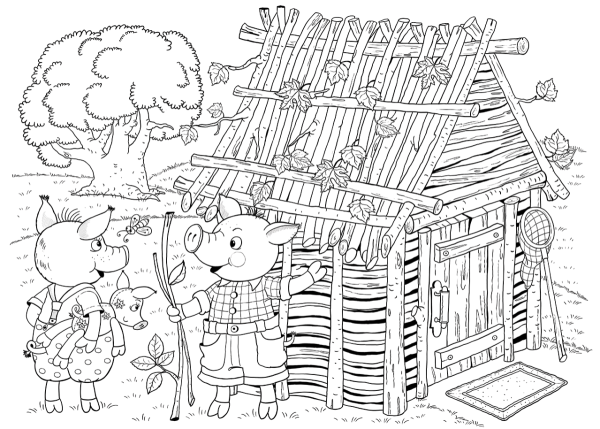 Домики трех поросят раскраска