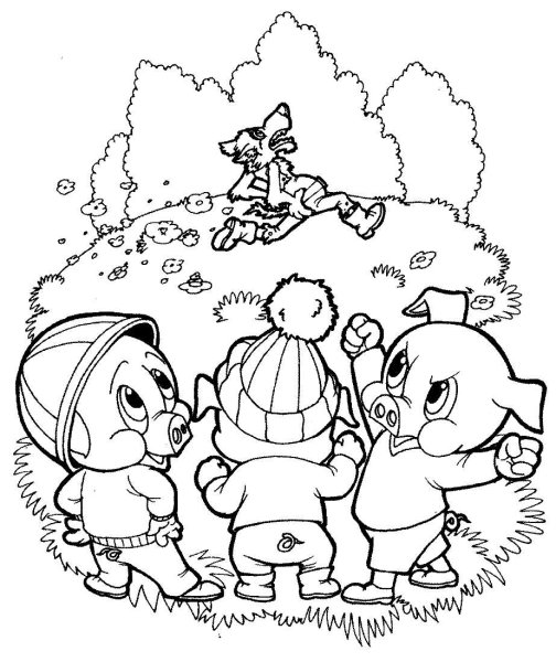 Три поросенка раскраска