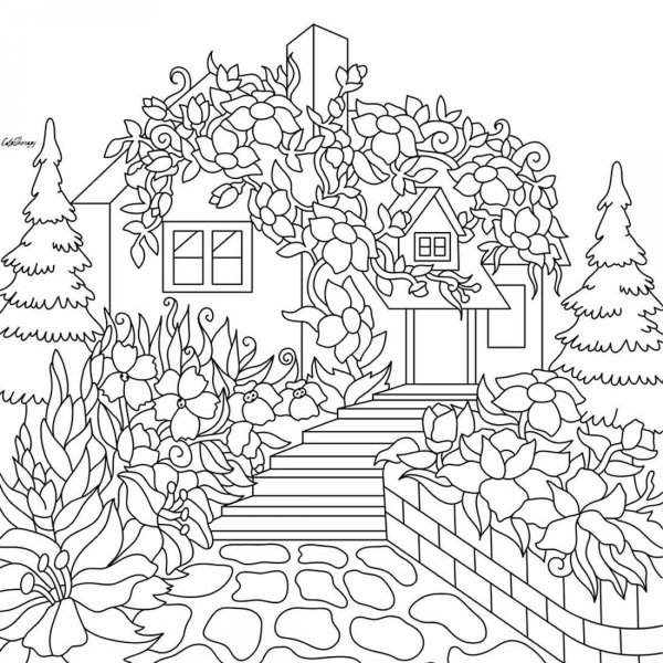 Красивый сад раскраска