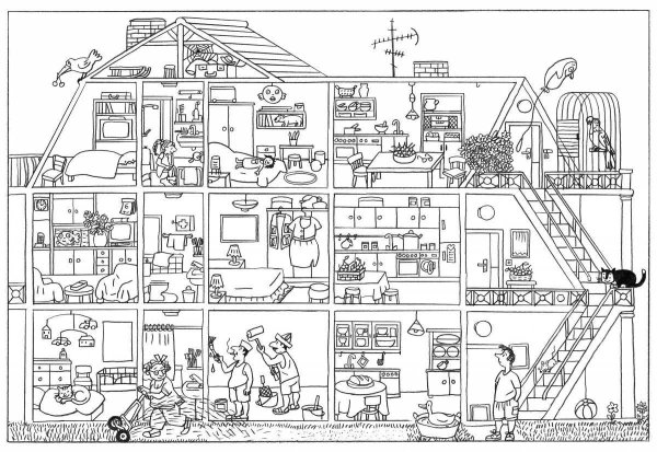 Раскраска домик внутри