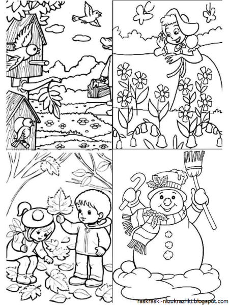 Раскраска зима Весна лето осень