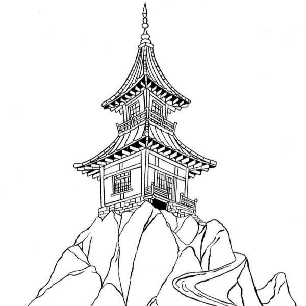 Японский храм карандашом